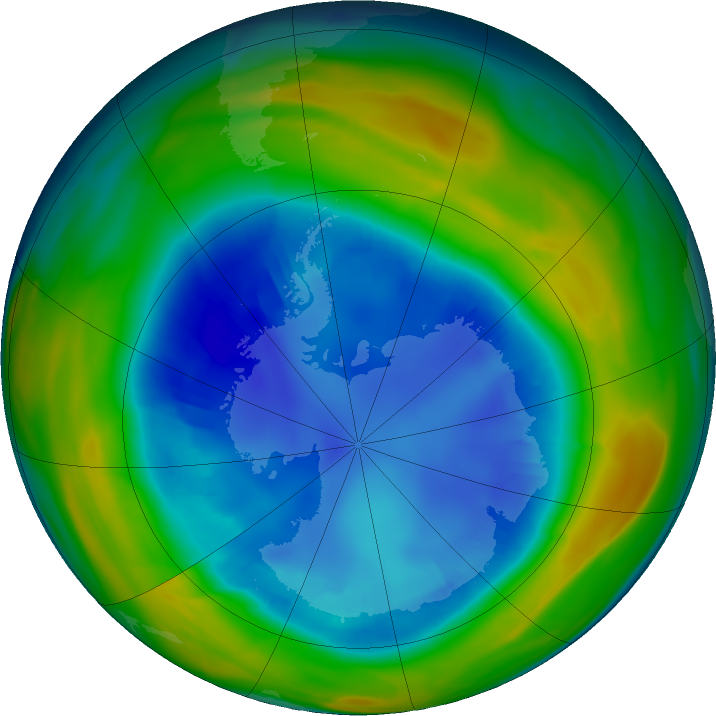 Antarctic ozone map for 18 August 2016